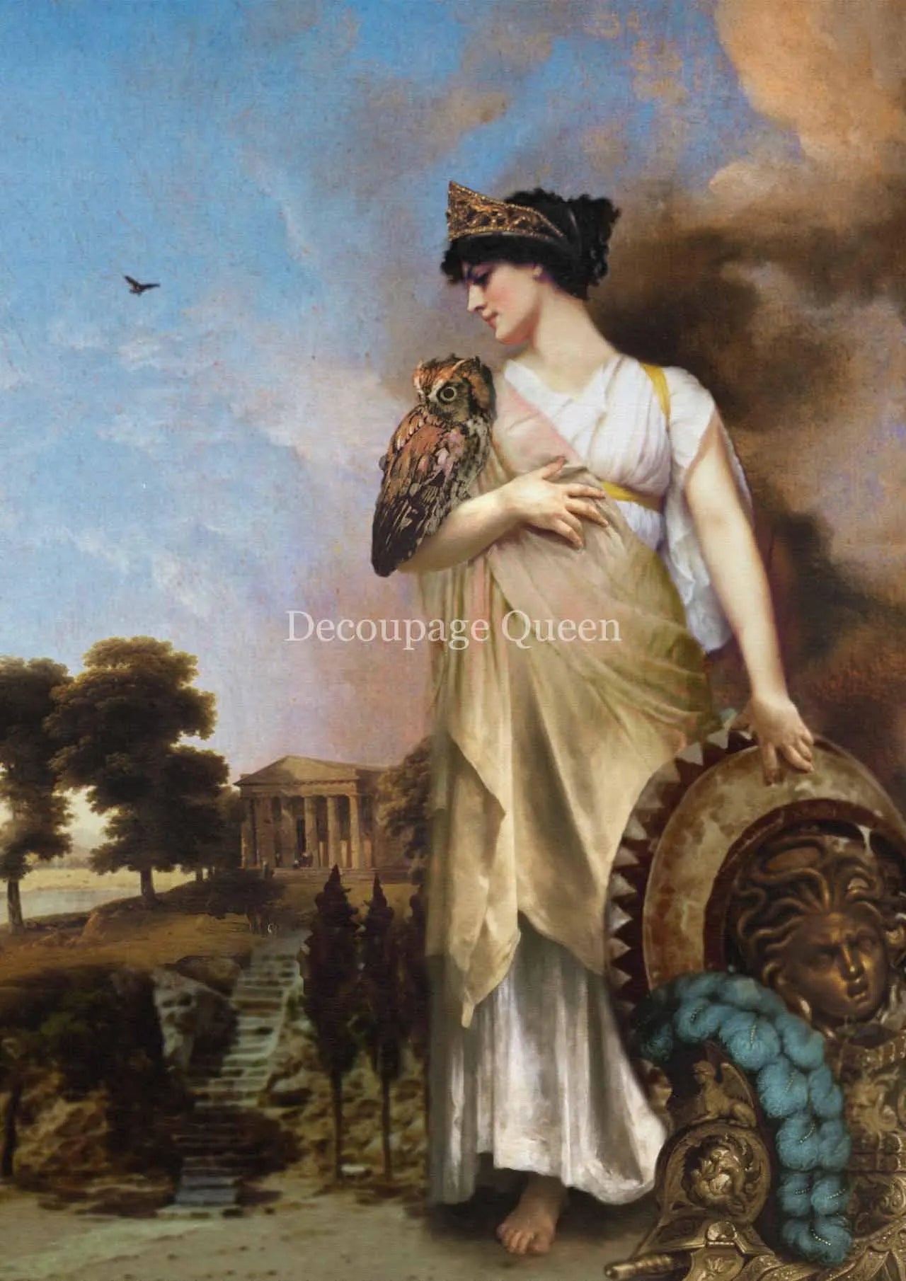 Decoupage Queen Howard David Johnson ATHENE Goddess of Wisdom and Justice  A4 Rice Paper DQRP_0335 Retired 7.20.24