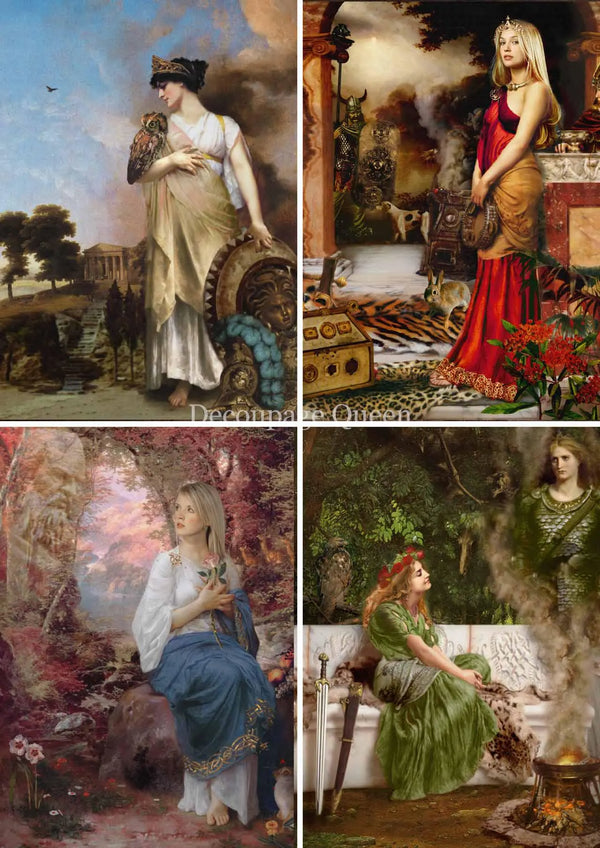 Decoupage Queen Howard David Johnson WOMEN OF MYTHOLOGY A4 Rice Paper DQRP_0333  Retired 7.20.24