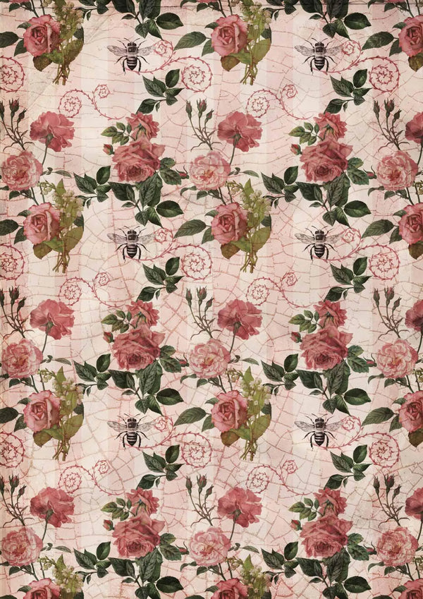 Decoupage Queen ROSES and STRIPES A4 Rice Paper DQRP0238
