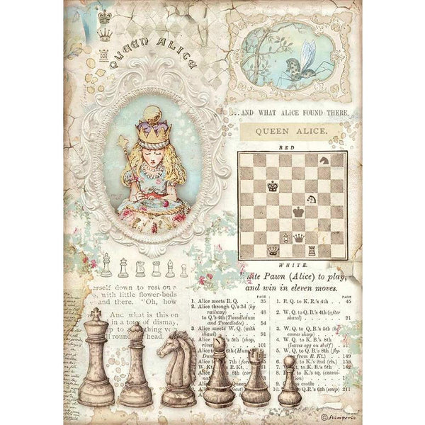 STAMPERIA Decoupage Alice Through the Looking Glass QUEEN ALICE Rice Paper A4 #DFSA4604