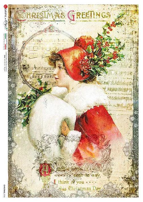 Paper Designs CHRISTMAS Vintage Lady A4 Decoupage Rice Paper #CHRISTMAS0336