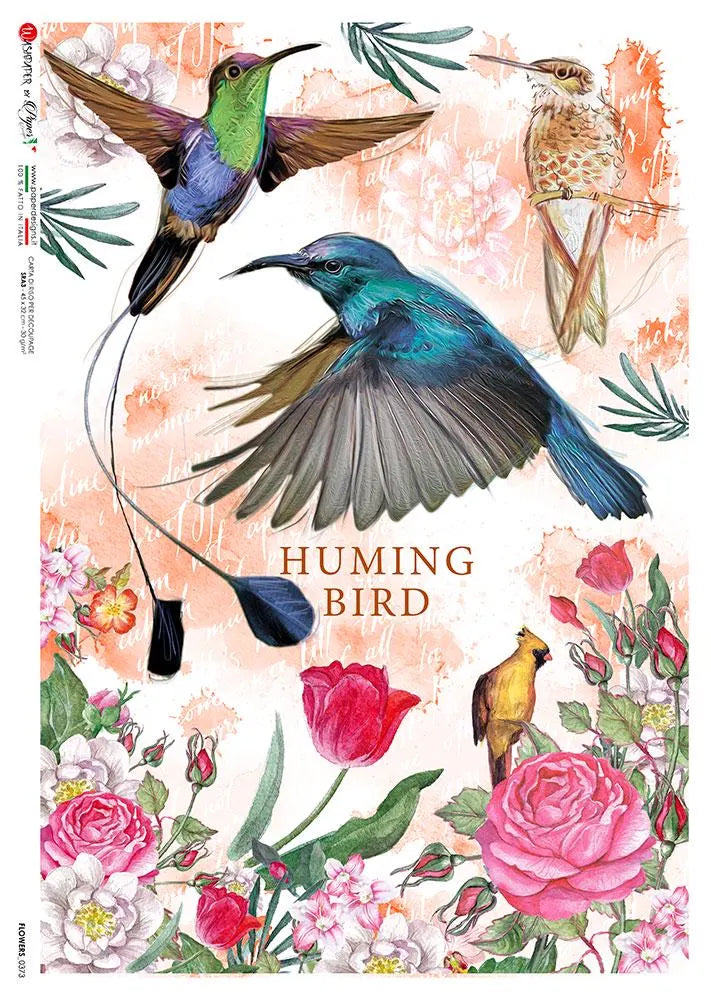 Paper Designs HUMMINGBIRDS A4 Decoupage Rice Paper FLOWERS0373