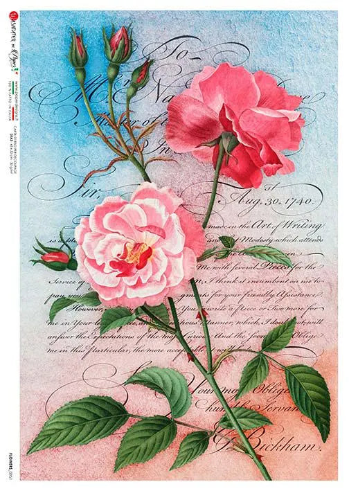 Paper Designs ROSE LETTER A4 Decoupage Rice Paper FLOWERS0351