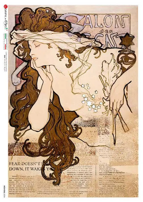 Paper Designs MUCHA Salon de CENT A4 Decoupage Rice Paper #NOUVEAU0034