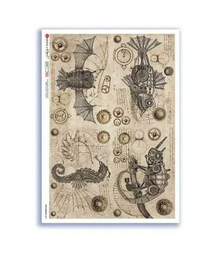Paper Designs STEAMPUNK 4 PACK - A4 Decoupage Rice Paper #OLD OBJECTS 0029
