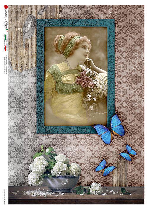 Paper Designs VICTORIA FRAMED Wistful Woman A4 Decoupage Rice Paper #Old PHOTOS 0090