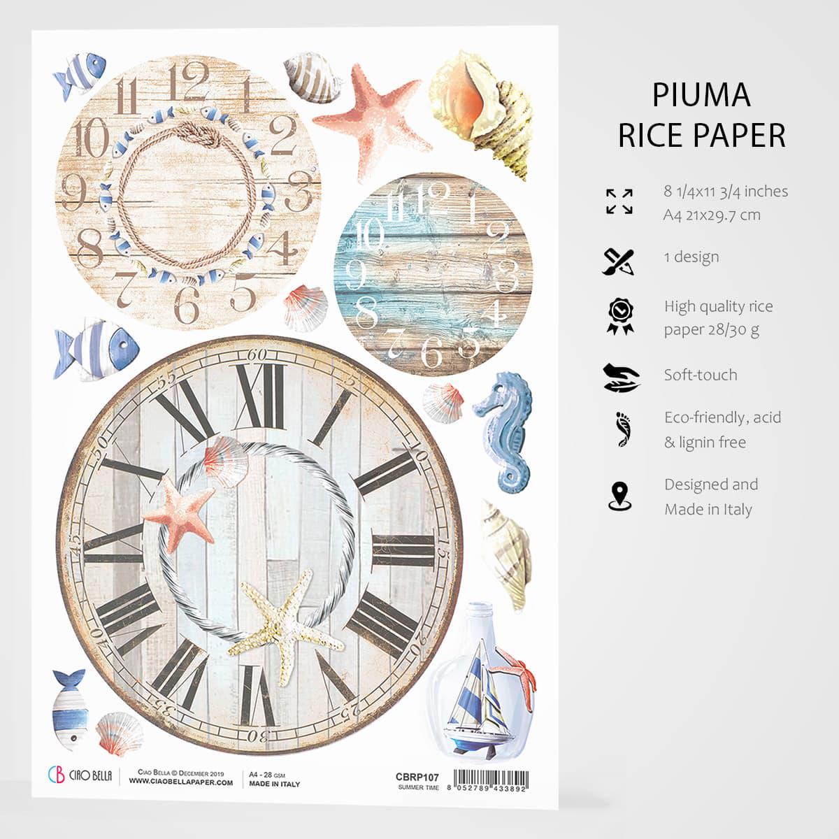 Ciao Bella The Sound of Summer SUMMER TIME Rice Paper A4 Mixed Media #CBRP107