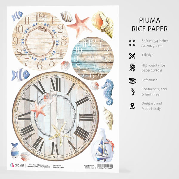 Ciao Bella The Sound of Summer SUMMER TIME Rice Paper A4 Mixed Media #CBRP107