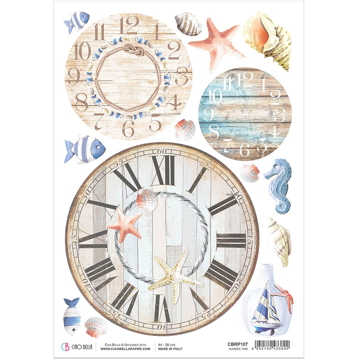 Ciao Bella The Sound of Summer SUMMER TIME Rice Paper A4 Mixed Media #CBRP107