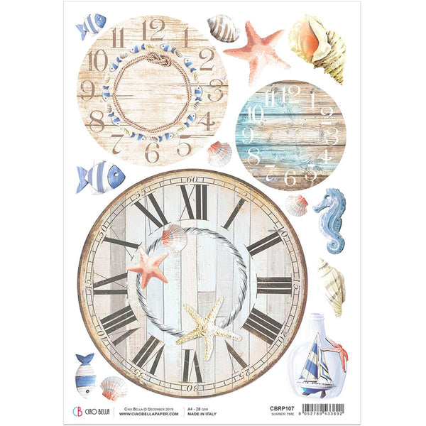 Ciao Bella The Sound of Summer SUMMER TIME Rice Paper A4 Mixed Media #CBRP107