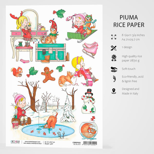 Ciao Bella Decoupage ZOE & ZIGGY Christmas Rice Paper A4 Mixed Media #CBRP052