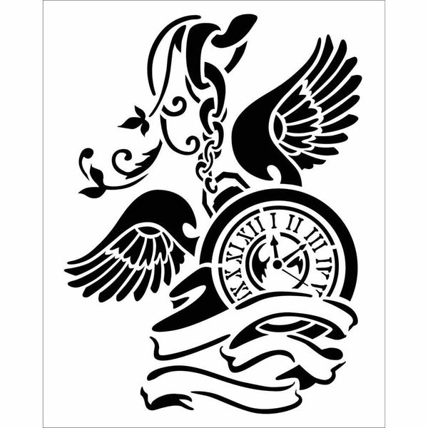 Stamperia Mixed Media PENDULUM CLOCK with WINGS Steampunk Thick Stencil 20 x 25 cm #KSTD034