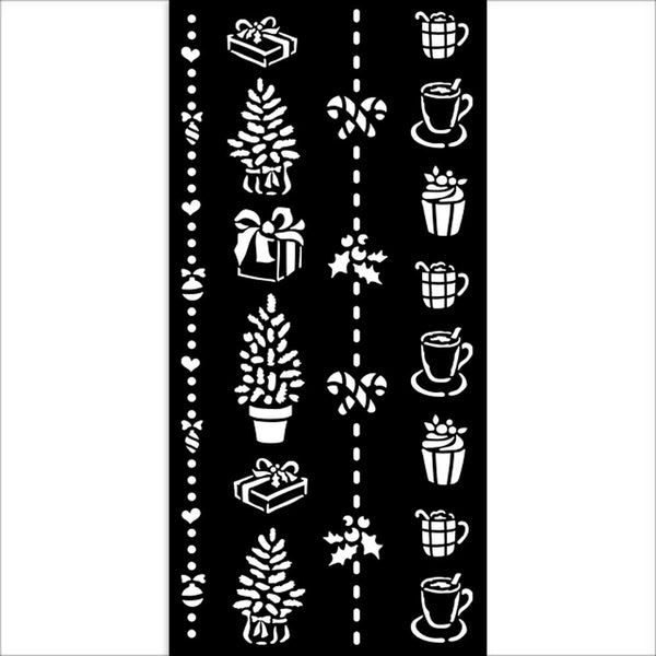 Stamperia CHRISTMAS BORDER GIFT and Cups  Stencil 12X25 cm #KSTDL70