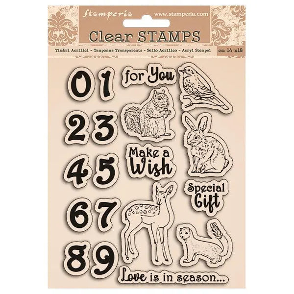 Stamperia Romantic Cozy Winter NUMBERS and ANIMALS Acrylic Stamps 14 x 18 cm #WTK161