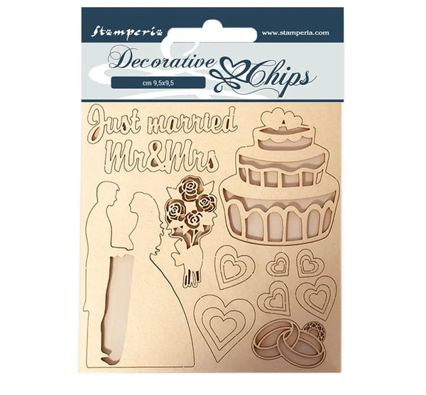 Stamperia Decorative Chips SLEEPING BEAUTY Just Married 5.5" x 5.5" #SCB62