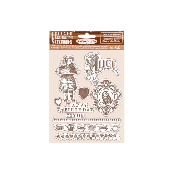 Stamperia Alice HAPPY BIRTHDAY HD Rubber Stamps 14x18 cm #WTKCC203