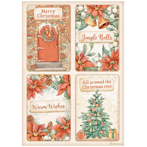Stamperia All Around Christmas 4 CARDS Decoupage Rice Paper A4 #DFSA4808