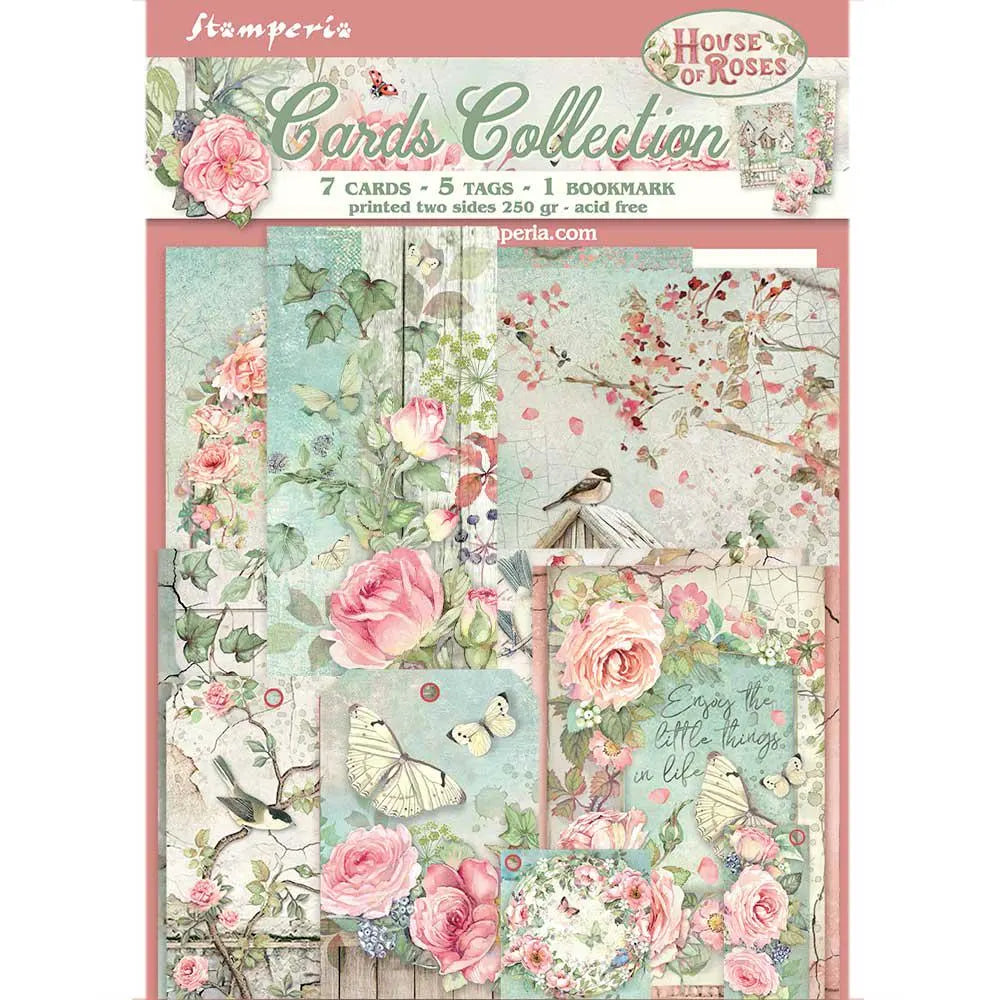 Stamperia HOUSE of ROSES CARDS Collection 7 Cards 5 Tags 1 Bookmark Ephemera #SBCARD04