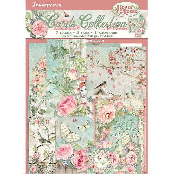 Stamperia HOUSE of ROSES CARDS Collection 7 Cards 5 Tags 1 Bookmark Ephemera #SBCARD04