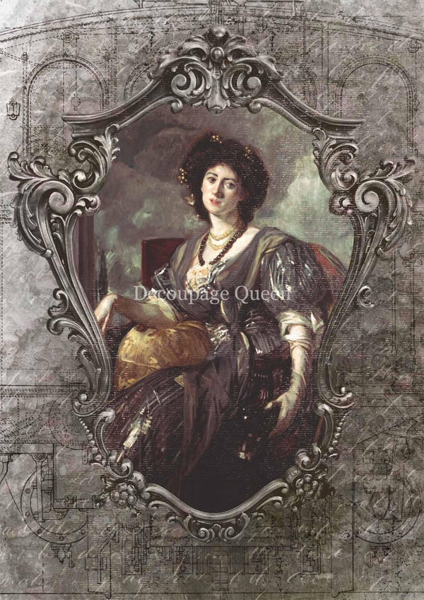 Vintage-style portrait of a woman in an ornate frame