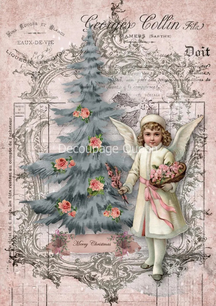 Decoupage Queen SHABBY ANGEL CHRISTMAS A4 Rice Paper DQRP_0371  (Retired 2.25)