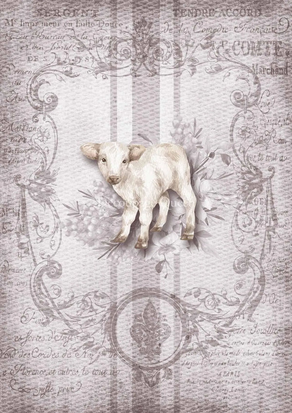 Decoupage Queen Spring GRAIN SACK LAMB A4 Rice Paper dqrp0424 (Retired 2.25)
