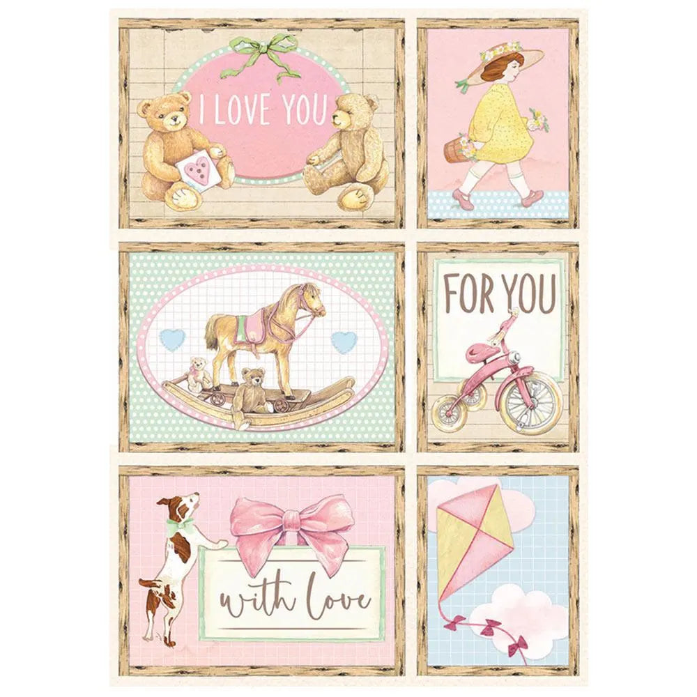 STAMPERIA Decoupage DayDream CARDS PINK Rice Paper A4 #DFSA4679