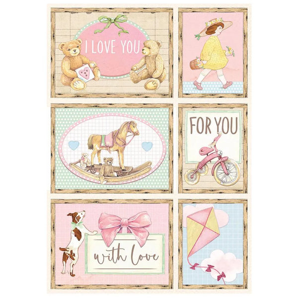 STAMPERIA Decoupage DayDream CARDS PINK Rice Paper A4 #DFSA4679