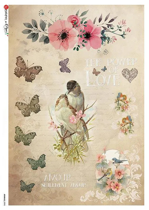 Paper Designs The POWER of LOVE A4 Decoupage Rice Paper ANIMALS0090
