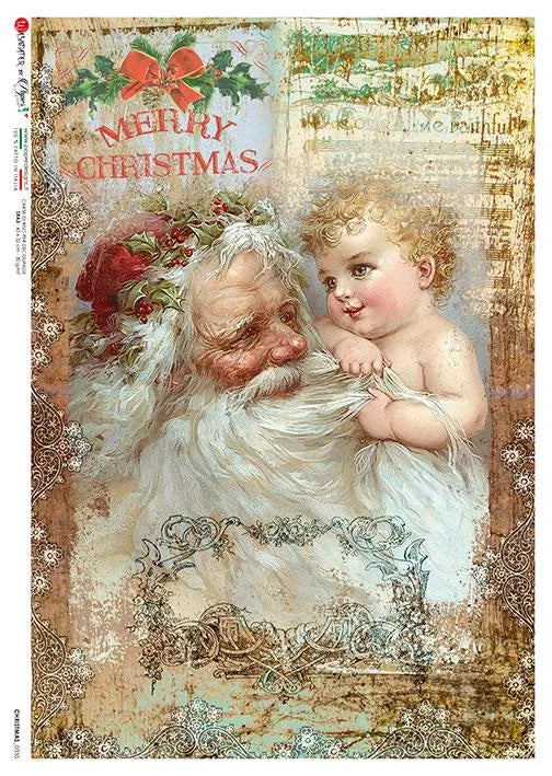 Paper Designs CHRISTMAS Vintage Santa A4 Decoupage Rice Paper #CHRISTMAS 0335