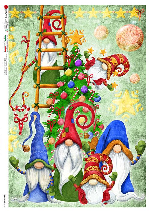 Paper Designs CHRISTMAS GNOMES A4 Decoupage Rice Paper #CHRISTMAS 0316