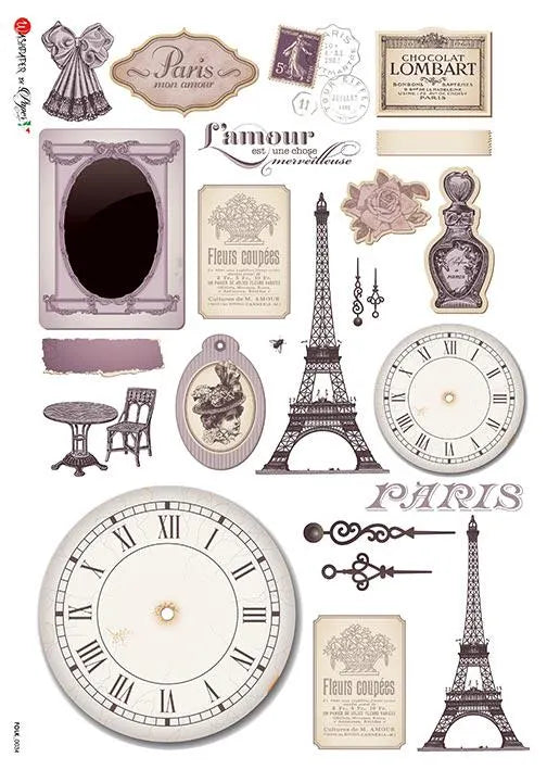 Paper Designs PARISIAN SYMBOLS A4 Decoupage Rice Paper #FOLK0034
