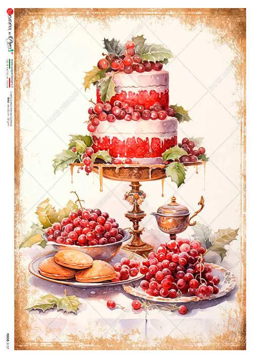 Paper Designs TIERED Festive CAKE A4 Decoupage Rice Paper #FOOD 0157
