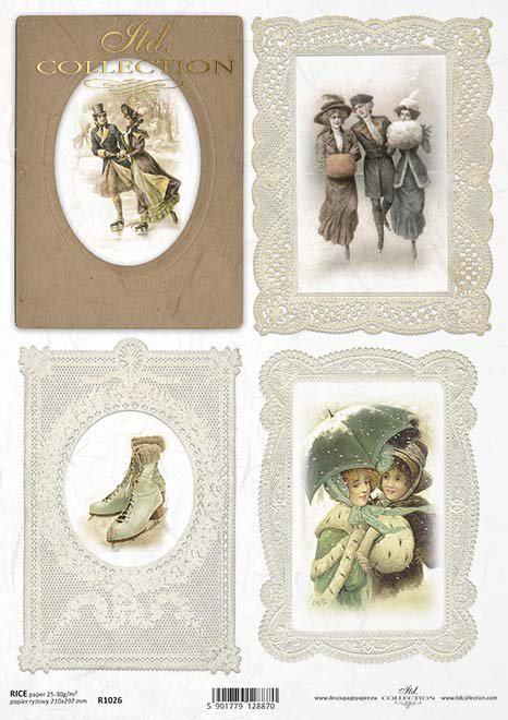 ITD Collection Ice Skaters Winter A4 Rice Paper #R1026