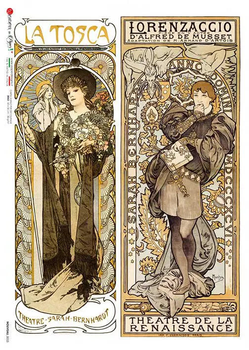 Paper Designs SARAH BERNHARDT Theatre Posters A4 Decoupage Rice Paper #NOUVEAU0033
