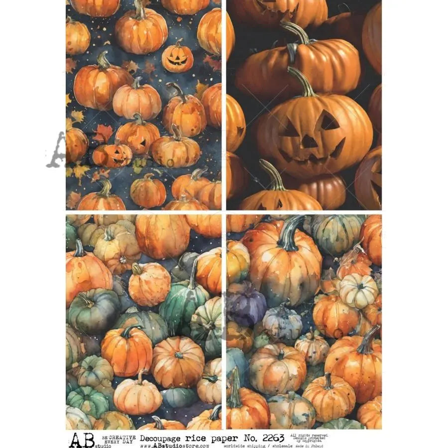 AB Studios PUMPKIN PATCH 4 Pack A4 Decoupage Rice Paper #2263
