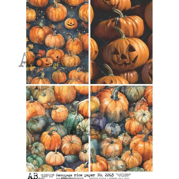 AB Studios PUMPKIN PATCH 4 Pack A4 Decoupage Rice Paper #2263