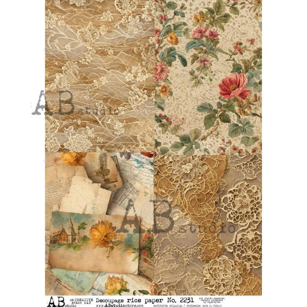 AB Studios STAINED TAPESTRY Four Pack A4 Decoupage Rice Paper #2231