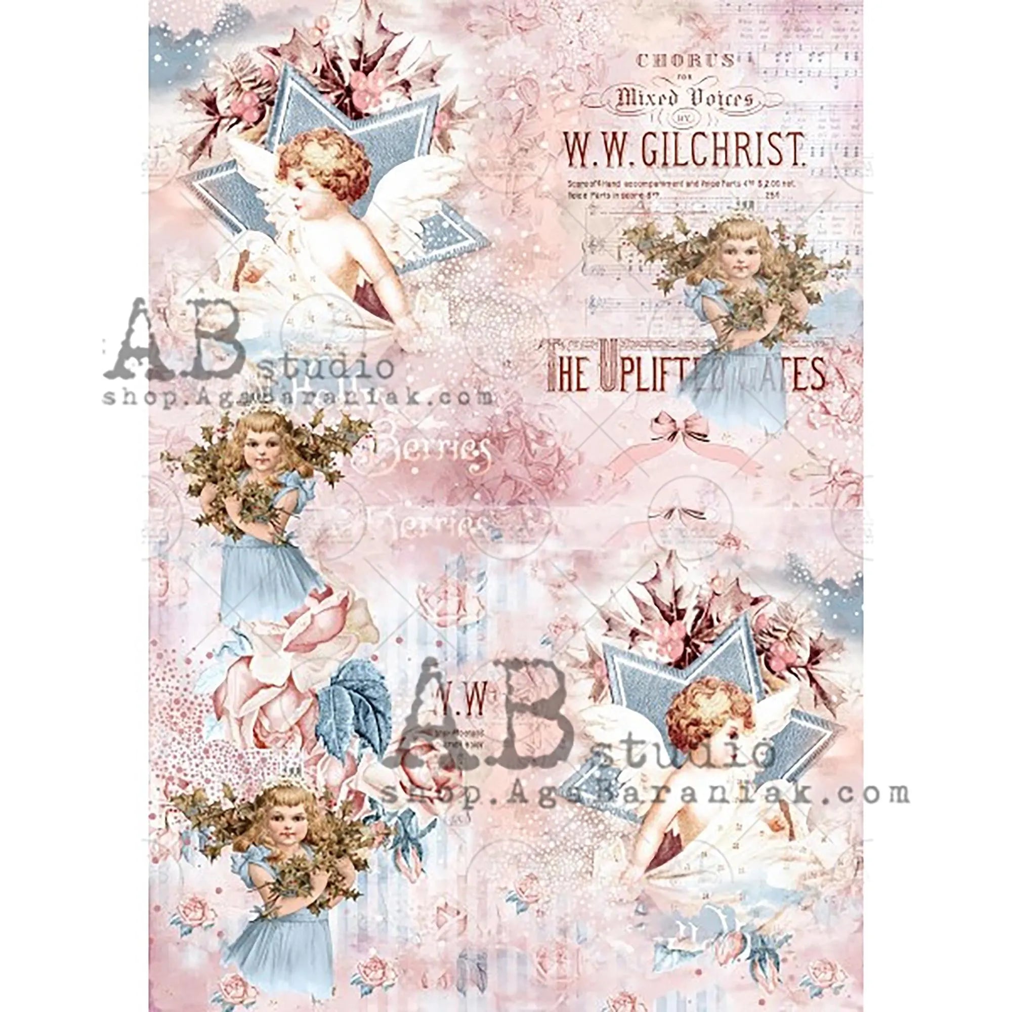 AB Studios Vintage UPLIFTED GATES Christmas Child A4 Decoupage Rice Paper #0364