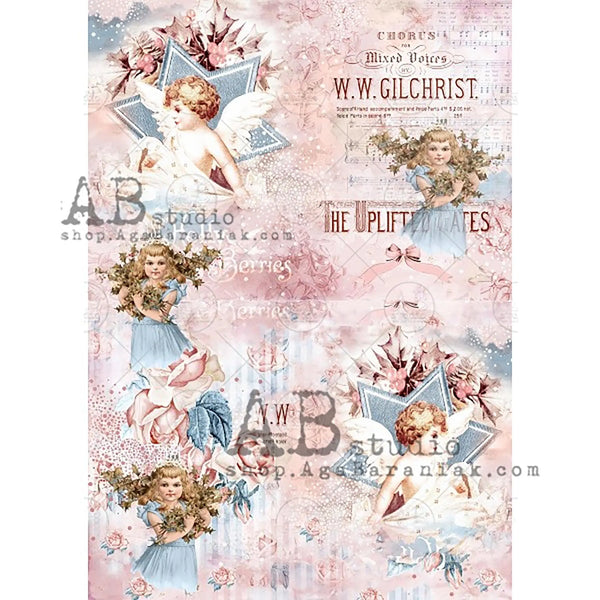 AB Studios Vintage UPLIFTED GATES Christmas Child A4 Decoupage Rice Paper #0364