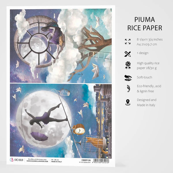 Ciao Bella Moon & Me IN THE MOONLIGHT Rice Paper A4 Mixed Media #CBRP139