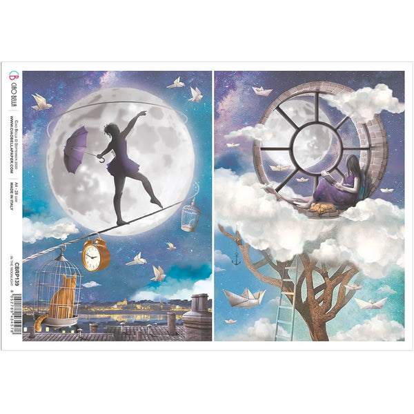Ciao Bella Moon & Me IN THE MOONLIGHT Rice Paper A4 Mixed Media #CBRP139