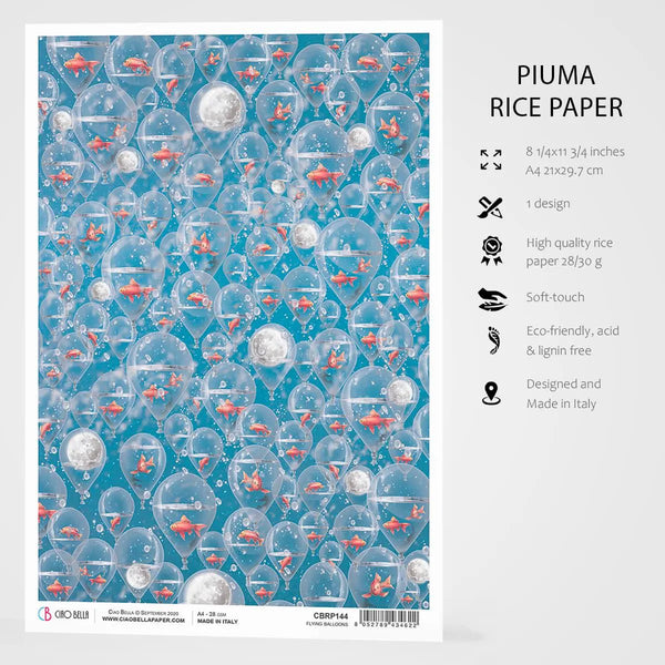 Ciao Bella Moon & Me FLYING BALLOONS Rice Paper A4 Mixed Media #CBRP144