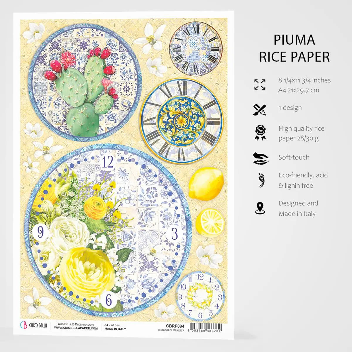 Ciao Bella Sicilia OROLOGI Di MAIOLICA / Majolica Watches Rice Paper A4 Mixed Media CBRP094