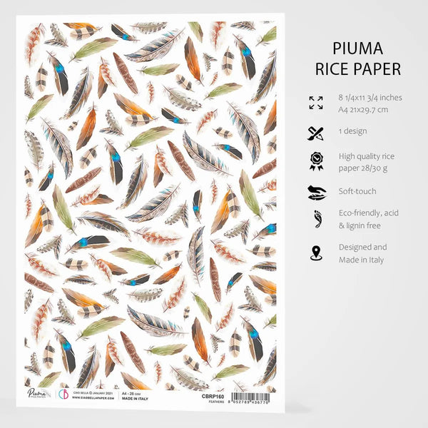 Ciao Bella FEATHERS Rice Paper A4 Mixed Media CBRP160