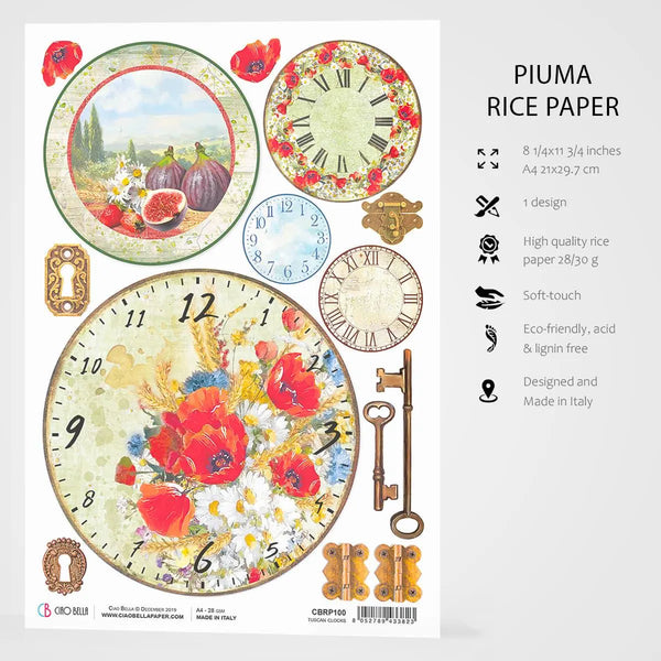 Ciao Bella Under the Tuscan Sun TUSCAN CLOCKS Rice Paper A4 Mixed Media #CBRP100