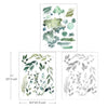 Set of green and gray leaf designs with measurements on a white background
