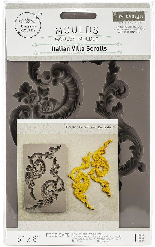 Re-Design with Prima ITALIAN VILLA SCROLLS Decor Moulds 5x8 Food Safe Heat Resistant Resin Clay #636371