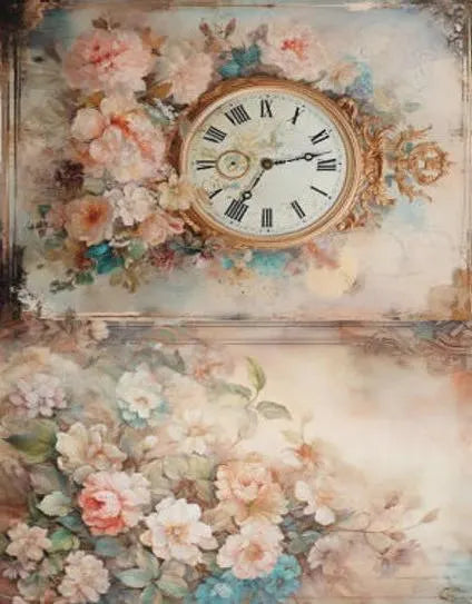 LaBlanche FADED FLOWERS 3 Clock and Floral A4 Decoupage Rice Paper #LBD329