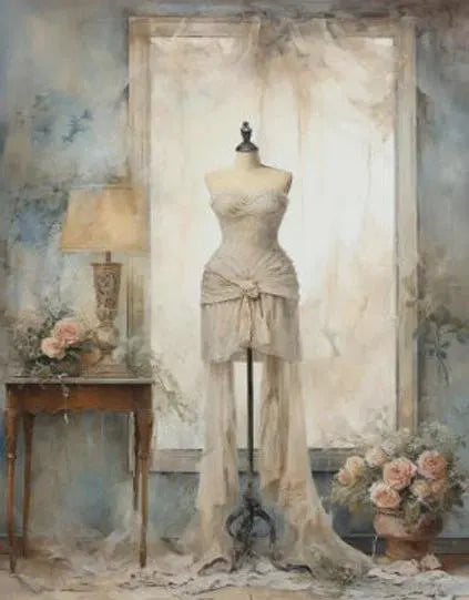 LaBlanche FADED FLOWERS 6 Mannequin Dress A4 Decoupage Rice Paper #LBD332